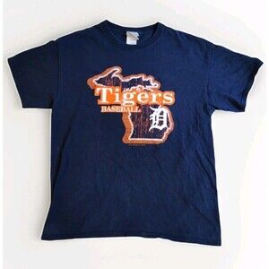 Vintage Detroit Tigers Shirt Mens Large Genuine MLB Merch 2004 Dark Blue Y2K
